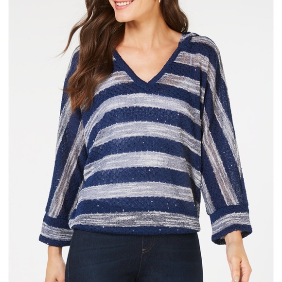 INC Textured-knit Striped Hooded top - Picture 1 of 5